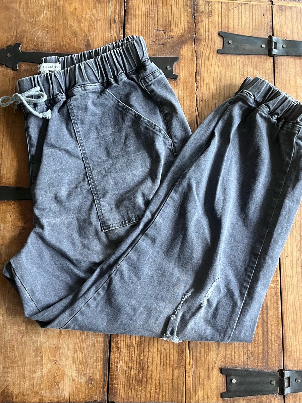 Charcoal‎ Gray Distressed Cargo Joggers